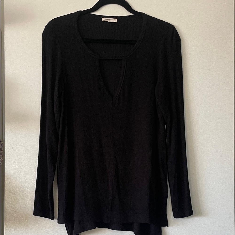 Lovestitch|Ribbed Black Lightweight Long Sleeve Top Keyhole Front|Small|EUC